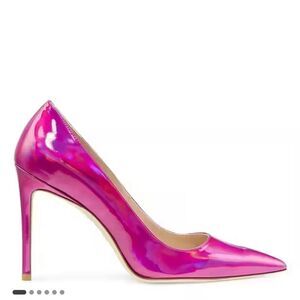 Hot pink metallic stuart weitzman pumps